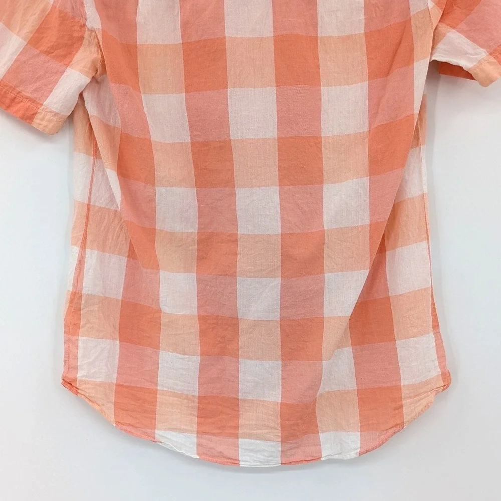 J.Crew Womens Size 0 Coral White Gingham Check Cotton Button Up Shirt Preppy